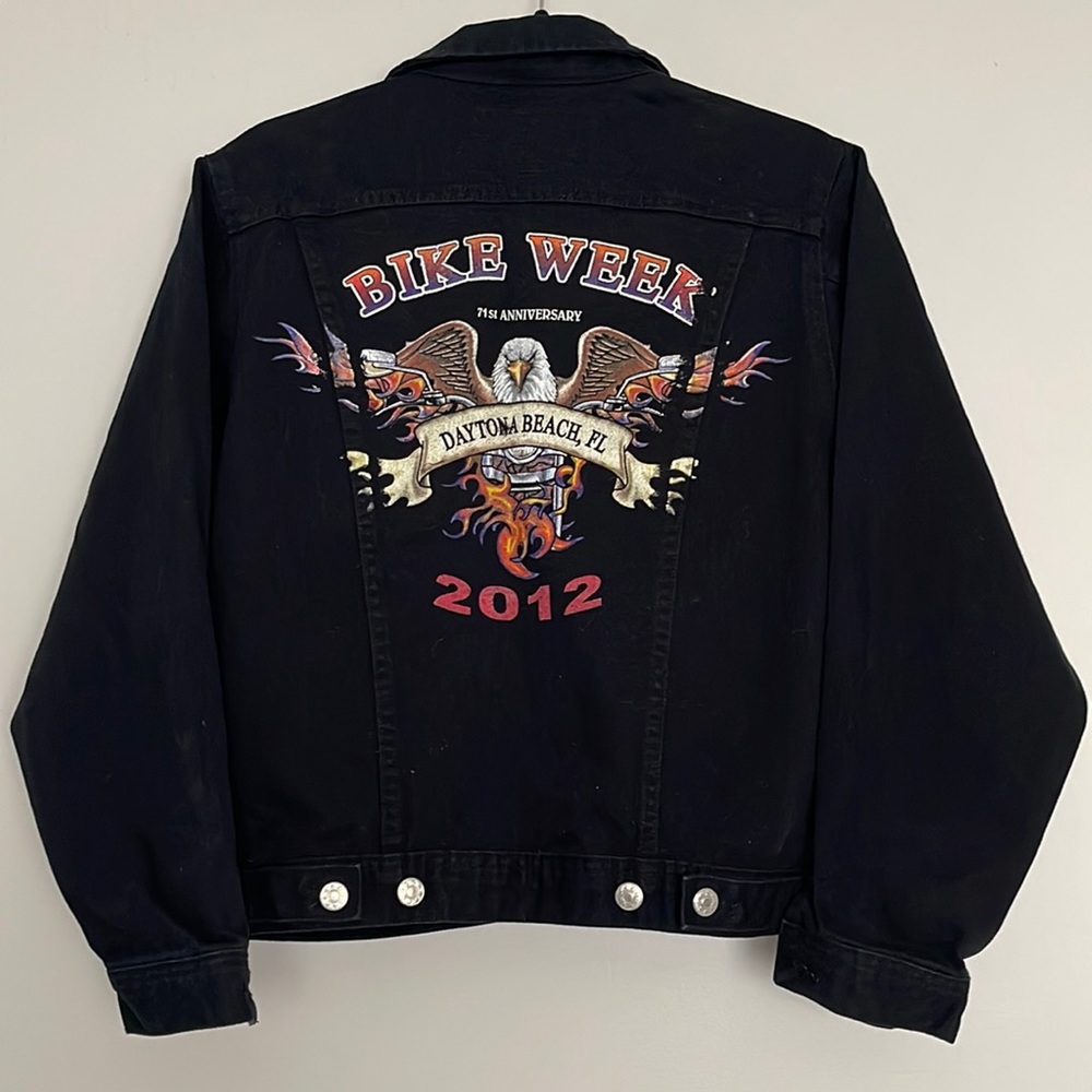 Daytona Beach Bikers Week USA Womens Denim Biker Jacket Sz S*